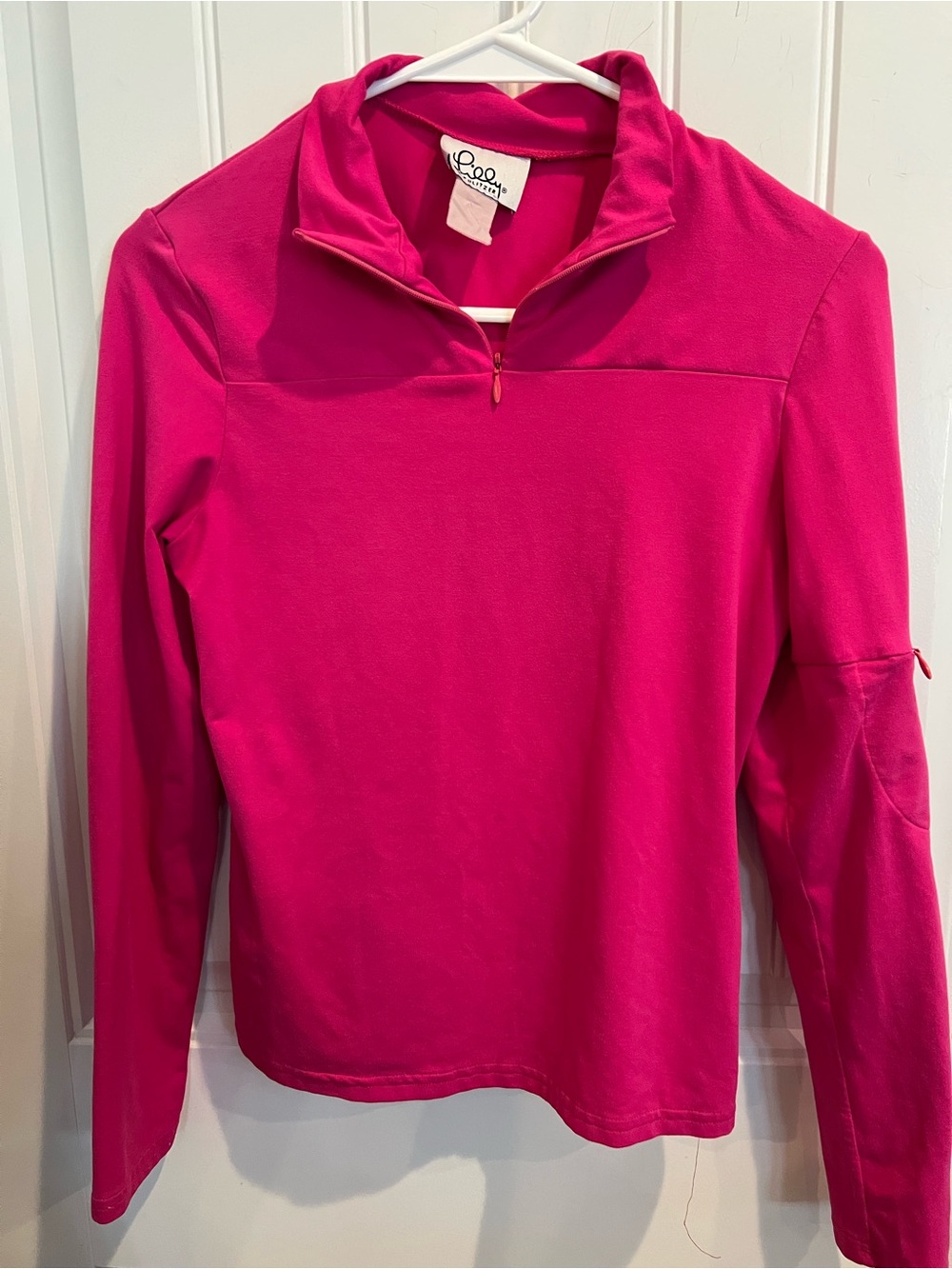 Lilly Pulitzer Girls XL Hot Pink 1/4 zip pullover Palm Tree